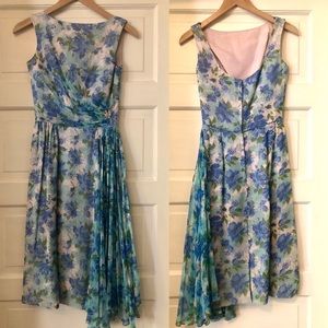 Vintage blue and white floral chiffon dress